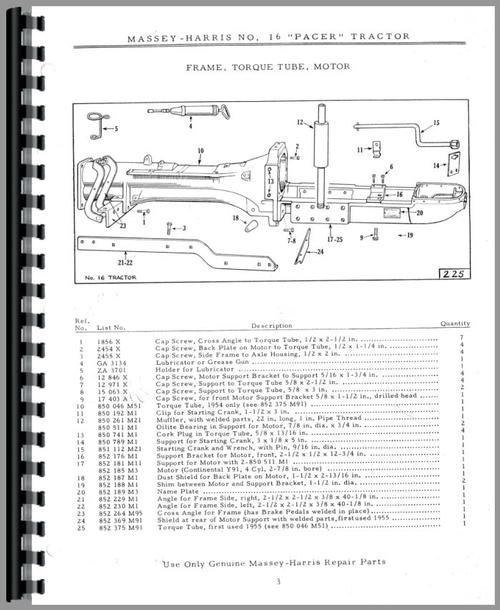 Parts Manual for Massey Harris Pacer Tractor Sample Page From Manual