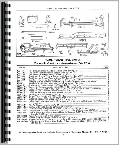 Parts Manual for Massey Harris Pony Tractor Sample Page From Manual