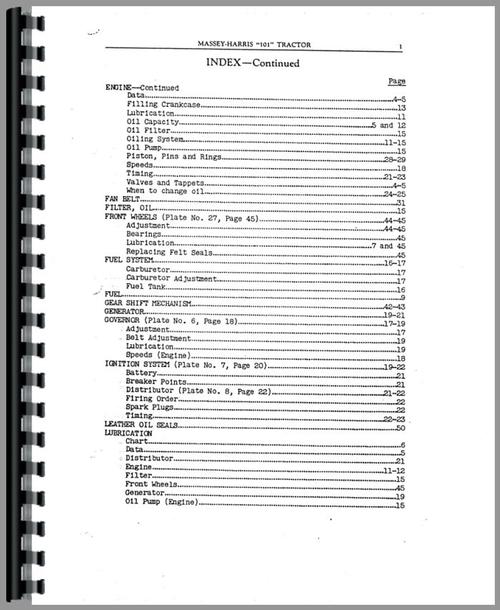 Service Manual for Massey Harris 101 Super Tractor Sample Page From Manual