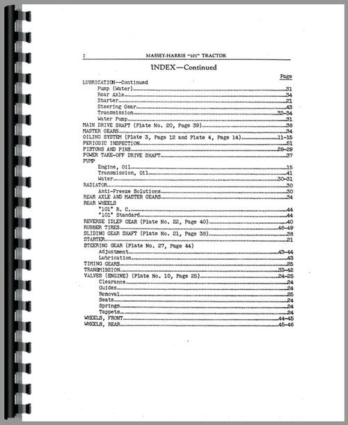Service Manual for Massey Harris 101 Super Tractor Sample Page From Manual
