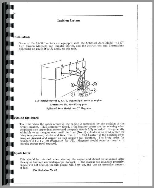 Operators Manual for Mccormick Deering 15-30 Tractor Sample Page From Manual