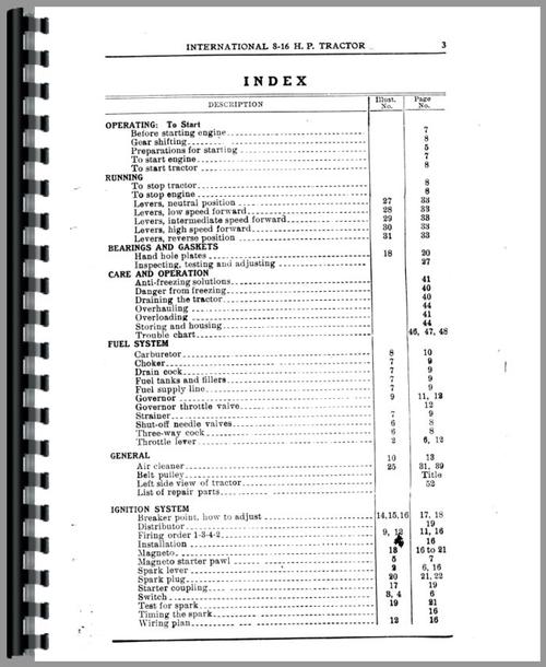 Operators Manual for Mccormick Deering 16-8 Tractor Sample Page From Manual