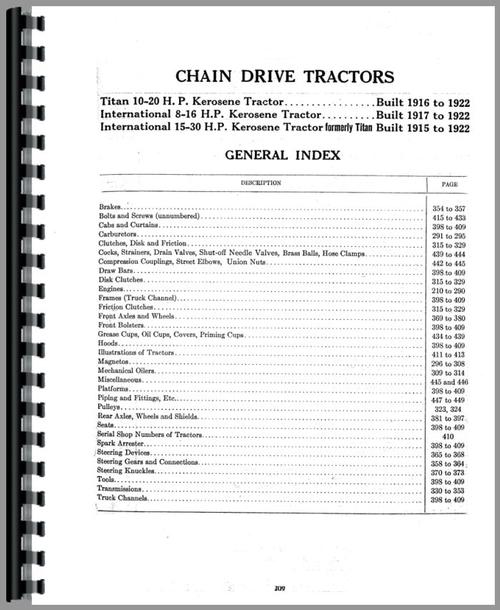 Parts Manual for Mccormick Deering 16-8 Tractor Sample Page From Manual