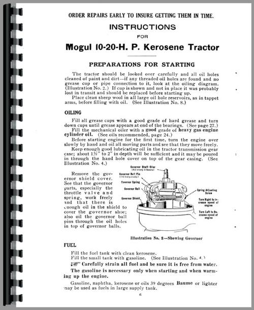 Operators Manual for Mccormick Deering 20-10 Tractor Sample Page From Manual