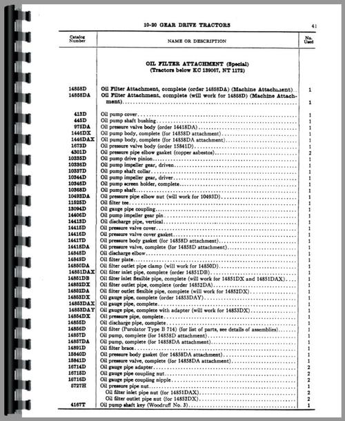 Parts Manual for Mccormick Deering 20-10 Tractor Sample Page From Manual