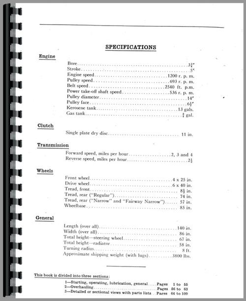 Operators Manual for Mccormick Deering Regular Tractor Sample Page From Manual