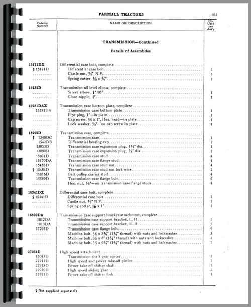 Parts Manual for Mccormick Deering Regular Tractor Sample Page From Manual