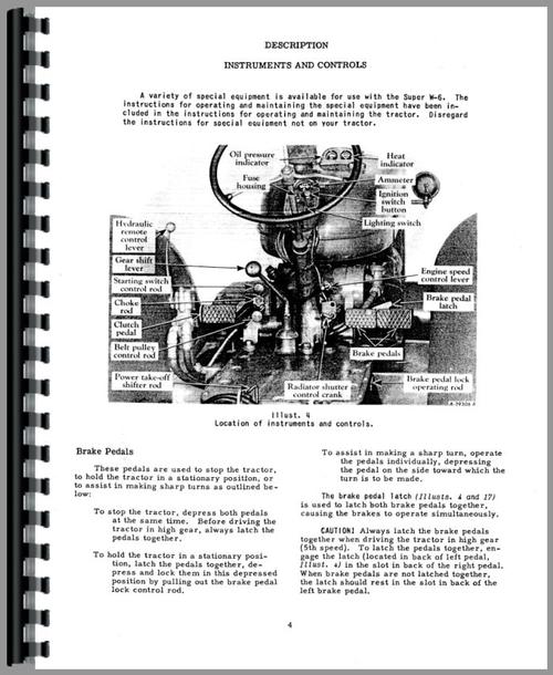 Operators Manual for Mccormick Deering Super W6 Tractor Sample Page From Manual