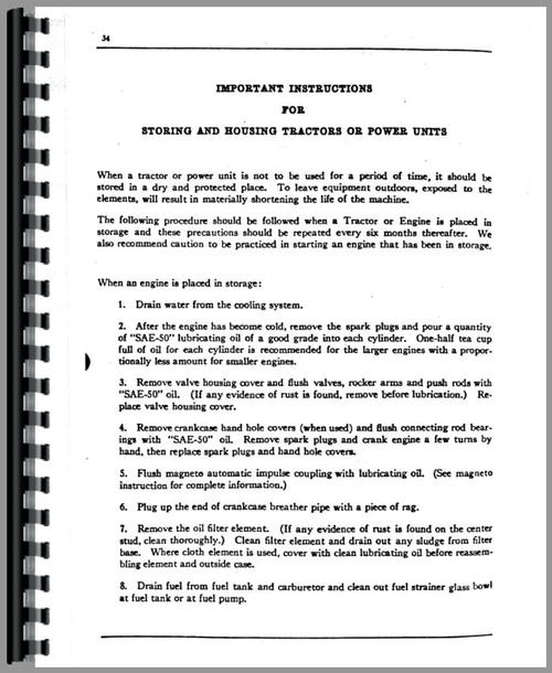 Operators Manual for Mccormick Deering W12 Tractor Sample Page From Manual