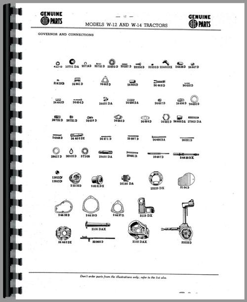 Parts Manual for Mccormick Deering W12 Tractor Sample Page From Manual
