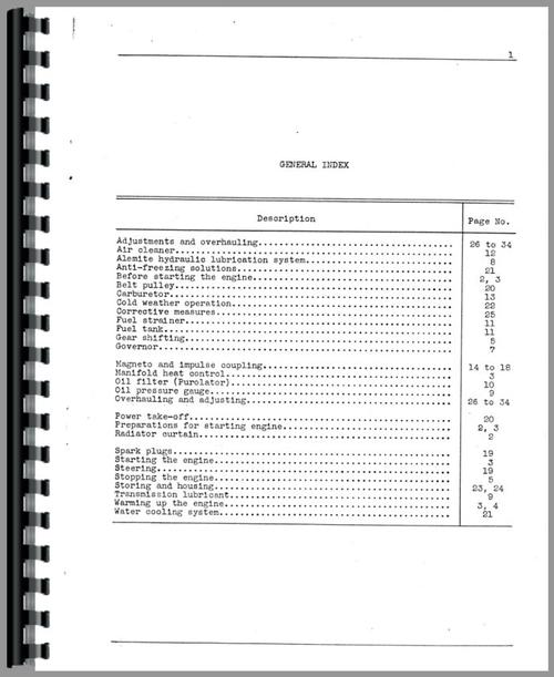 Operators Manual for Mccormick Deering W30 Tractor Sample Page From Manual