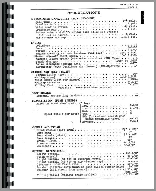 Operators Manual for Mccormick Deering W4 Tractor Sample Page From Manual