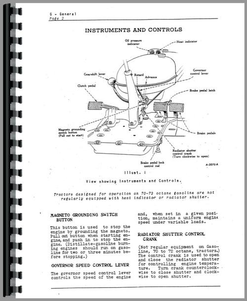 Operators Manual for Mccormick Deering W4 Tractor Sample Page From Manual