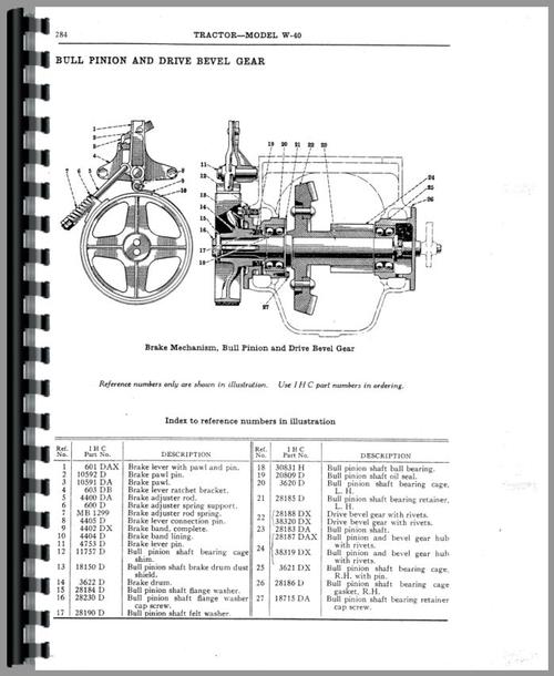 Parts Manual for Mccormick Deering W40 Tractor Sample Page From Manual