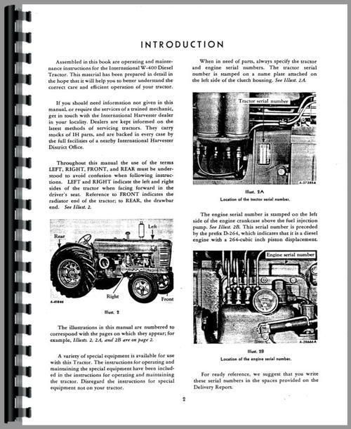 Operators Manual for Mccormick Deering W400 Tractor Sample Page From Manual
