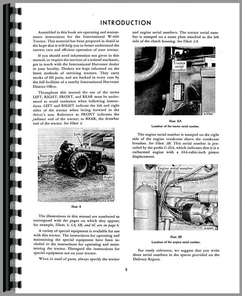Operators Manual for Mccormick Deering W400 Tractor Sample Page From Manual