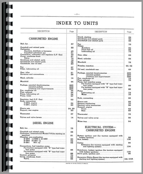 Parts Manual for Mccormick Deering W450 Tractor Sample Page From Manual