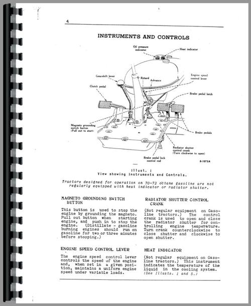Operators Manual for Mccormick Deering W6 Tractor Sample Page From Manual