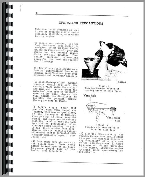 Operators Manual for Mccormick Deering W6 Tractor Sample Page From Manual