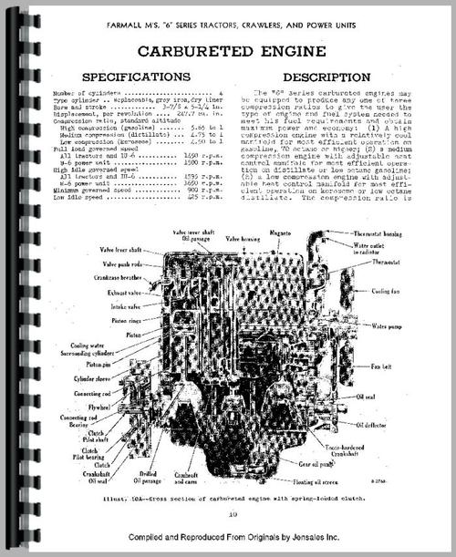 Service Manual for Mccormick Deering W6 Tractor Sample Page From Manual