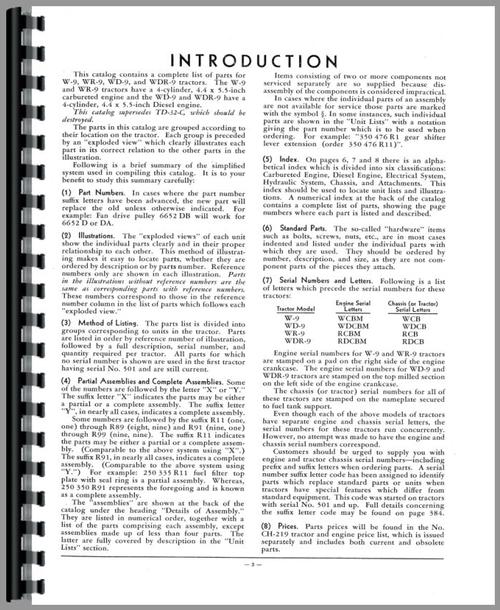 Parts Manual for Mccormick Deering W9 Tractor Sample Page From Manual