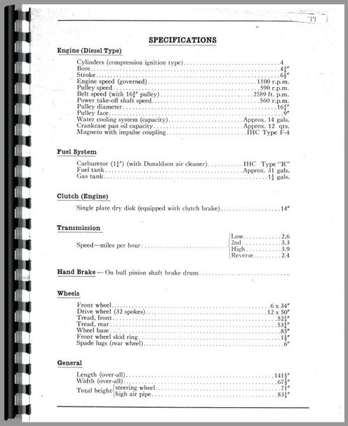 Operators Manual for Mccormick Deering WD40 Tractor Sample Page From Manual