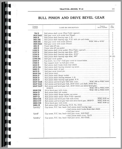 Parts Manual for Mccormick Deering WD40 Tractor Sample Page From Manual