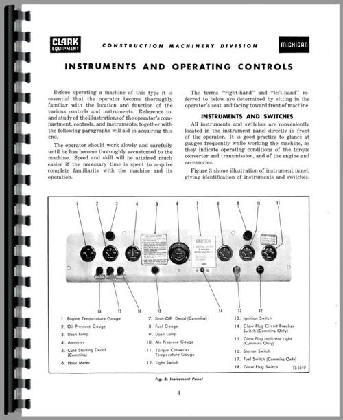 Operators Manual for Michigan 175A Wheel Loader Sample Page From Manual