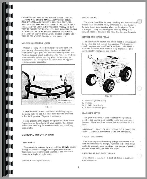 Operators Manual for Minneapolis Moline 108 Lawn & Garden Tractor Sample Page From Manual
