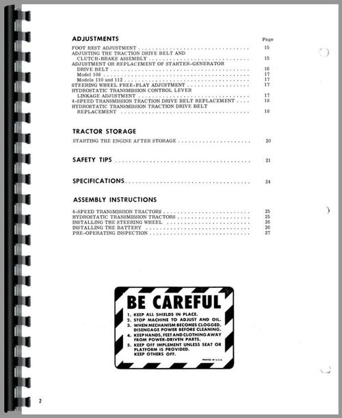 Service Manual for Minneapolis Moline 108 Lawn & Garden Tractor Sample Page From Manual