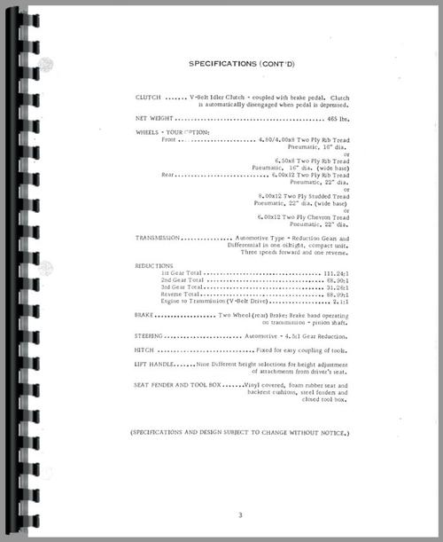 Operators Manual for Minneapolis Moline 112 Lawn & Garden Tractor Sample Page From Manual