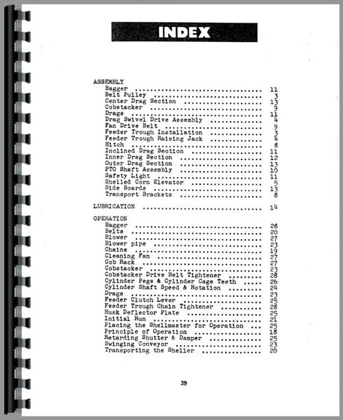 Operators Manual for Minneapolis Moline 1200 Shellmaster Sample Page From Manual