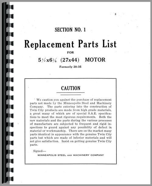 Parts Manual for Minneapolis Moline 20-35 Twin City Tractor Sample Page From Manual