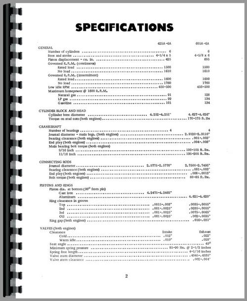 Service Manual for Minneapolis Moline 425A-6A Power Unit Sample Page From Manual