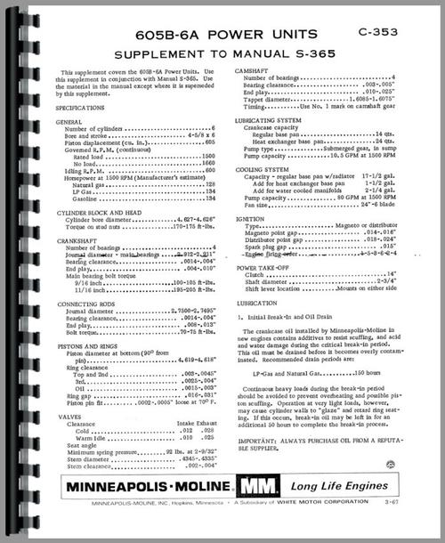Service Manual for Minneapolis Moline 605-6A Power Unit Sample Page From Manual