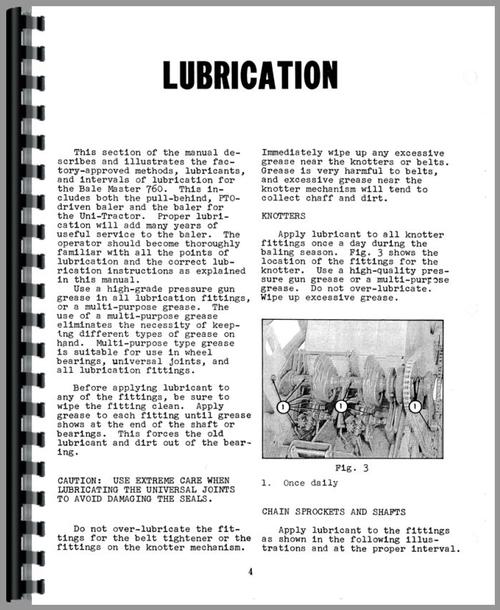 Operators Manual for Minneapolis Moline 760 Baler Sample Page From Manual