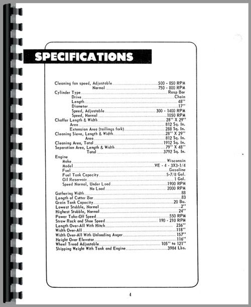 Operators Manual for Minneapolis Moline 88 Combine Sample Page From Manual