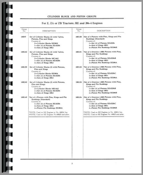 Parts Manual for Minneapolis Moline All Engine Cylinder Blocks Sample Page From Manual
