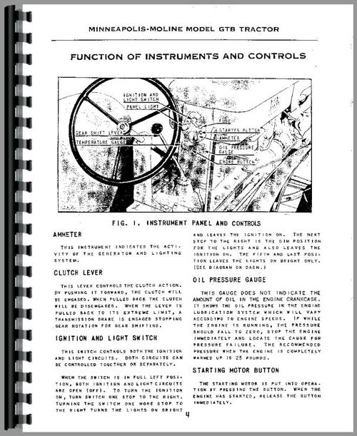 Operators Manual for Minneapolis Moline G Tractor Sample Page From Manual