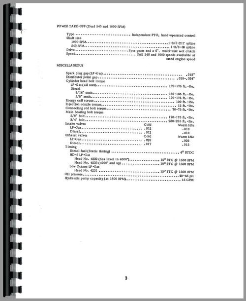 Operators Manual for Minneapolis Moline G1000 Tractor Sample Page From Manual