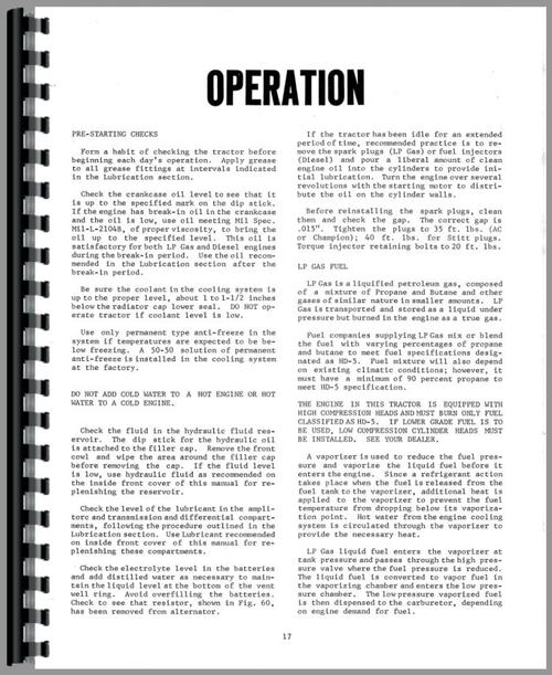 Operators Manual for Minneapolis Moline G1350 Tractor Sample Page From Manual