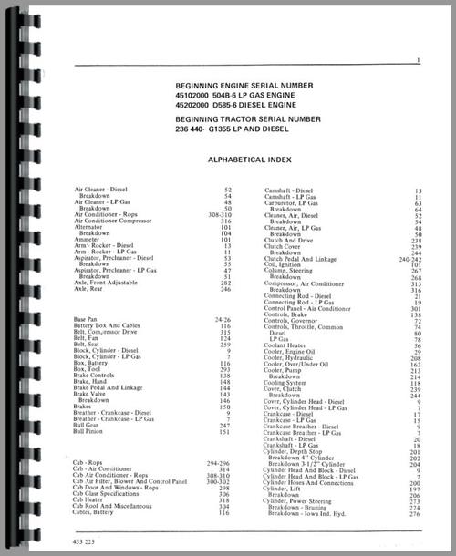 Parts Manual for Minneapolis Moline G1355 Tractor Sample Page From Manual