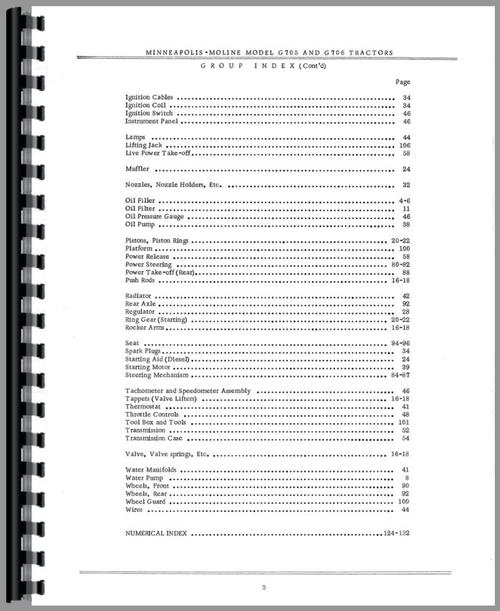 Parts Manual for Minneapolis Moline G706 Tractor Sample Page From Manual