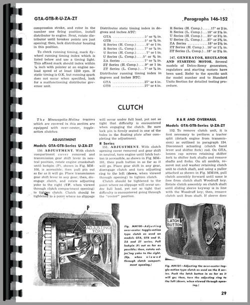 Service Manual for Minneapolis Moline GTA Tractor Sample Page From Manual