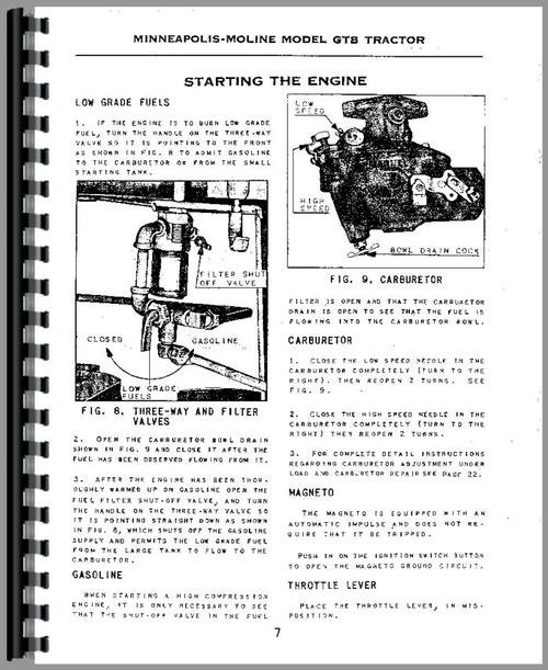 Operators Manual for Minneapolis Moline GTB Tractor Sample Page From Manual