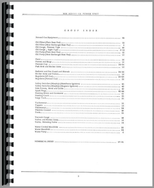 Parts Manual for Minneapolis Moline HD 800A6A Power Unit Sample Page From Manual