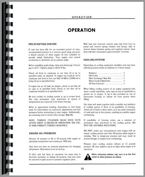 Operators Manual for Minneapolis Moline HD 800A6A Power Unit Sample Page From Manual