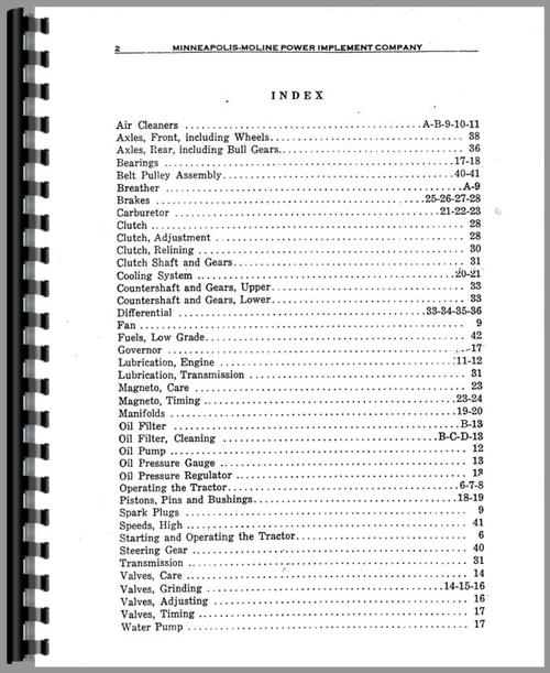 Service Manual for Minneapolis Moline J Tractor Sample Page From Manual