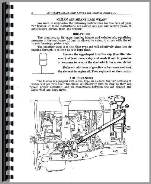 Service Manual for Minneapolis Moline J Tractor Sample Page From Manual