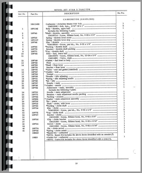 Parts Manual for Minneapolis Moline Jet Star 3 Tractor Sample Page From Manual